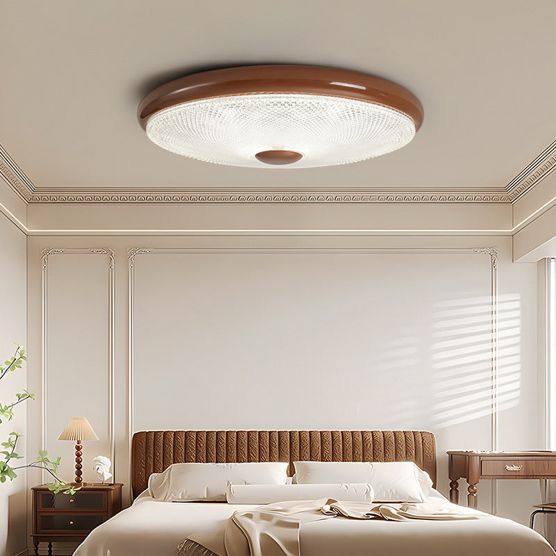 Modern Minimalist Cream Round Glass Crystal Iron LED Flush Mount Ceiling Light For Bedroom