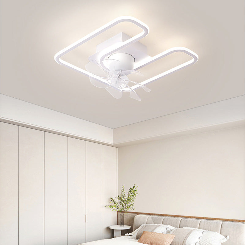 Zeitgenössische kreative Eisen Silikon ABS Runde Quadrat LED Semi-Flush Mount Deckenventilator Licht Wohnzimmer