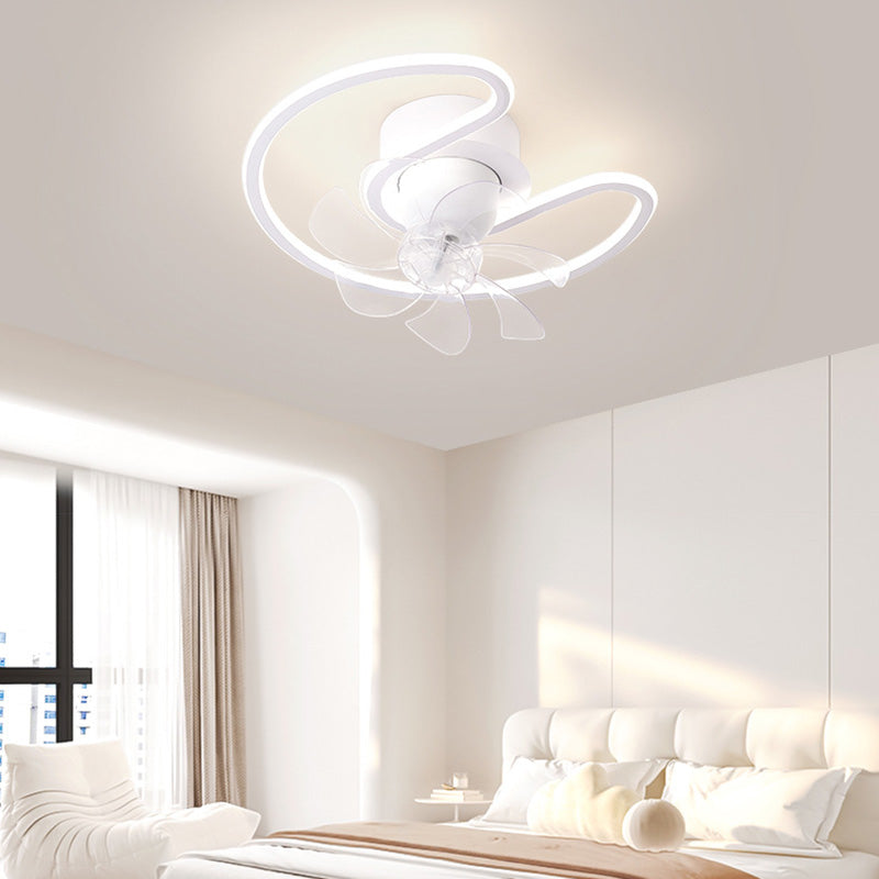 Zeitgenössische kreative Eisen Silikon ABS Runde Quadrat LED Semi-Flush Mount Deckenventilator Licht Wohnzimmer