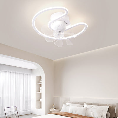 Zeitgenössische kreative Eisen Silikon ABS Runde Quadrat LED Semi-Flush Mount Deckenventilator Licht Wohnzimmer