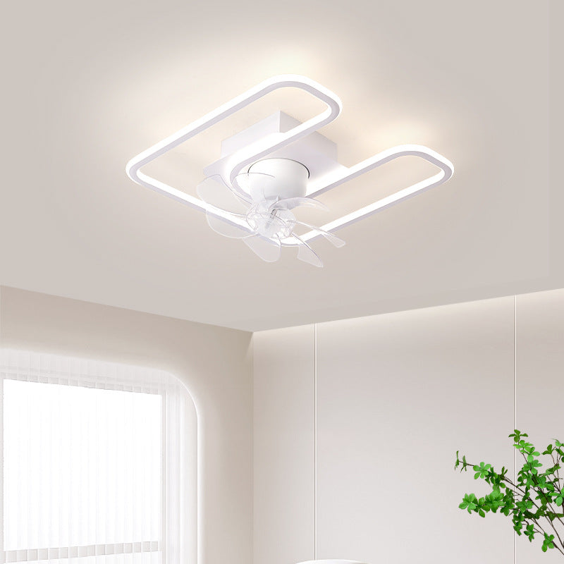 Zeitgenössische kreative Eisen Silikon ABS Runde Quadrat LED Semi-Flush Mount Deckenventilator Licht Wohnzimmer