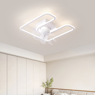 Zeitgenössische kreative Eisen Silikon ABS Runde Quadrat LED Semi-Flush Mount Deckenventilator Licht Wohnzimmer