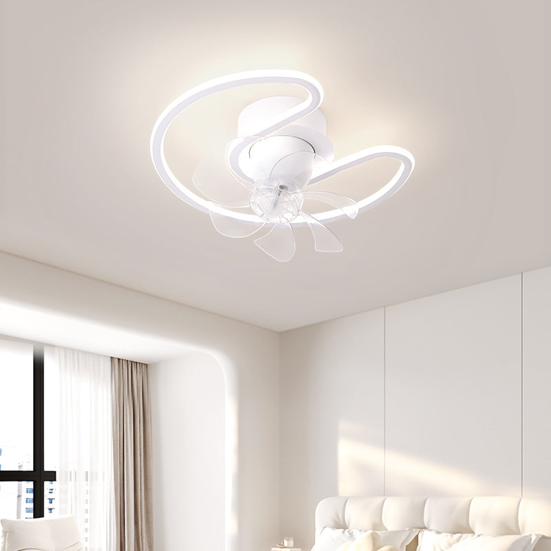 Zeitgenössische kreative Eisen Silikon ABS Runde Quadrat LED Semi-Flush Mount Deckenventilator Licht Wohnzimmer