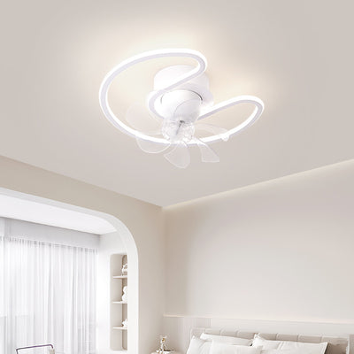 Zeitgenössische kreative Eisen Silikon ABS Runde Quadrat LED Semi-Flush Mount Deckenventilator Licht Wohnzimmer