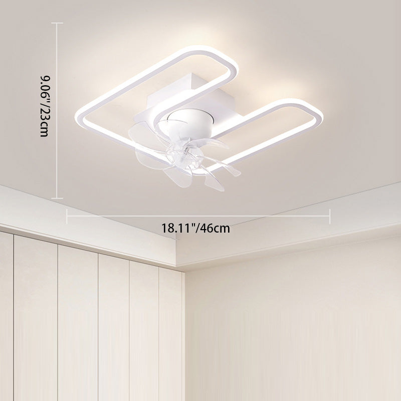 Zeitgenössische kreative Eisen Silikon ABS Runde Quadrat LED Semi-Flush Mount Deckenventilator Licht Wohnzimmer