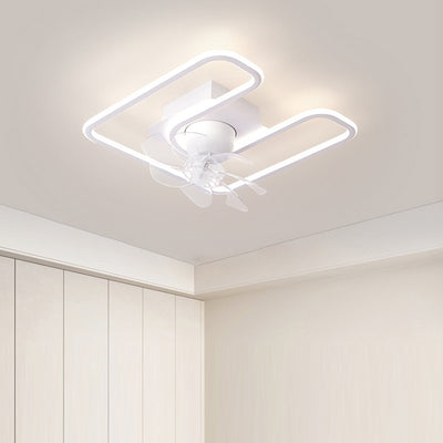 Zeitgenössische kreative Eisen Silikon ABS Runde Quadrat LED Semi-Flush Mount Deckenventilator Licht Wohnzimmer