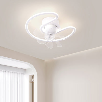 Zeitgenössische kreative Eisen Silikon ABS Runde Quadrat LED Semi-Flush Mount Deckenventilator Licht Wohnzimmer