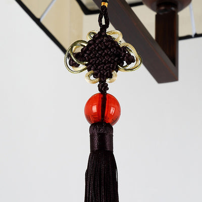 Traditional Chinese Iron Fabric Tassel Rectangular 4/6-Light Chandeliers For Living Room