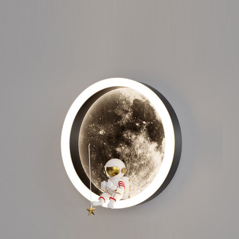 Contemporary Creative Round Space Astronaut Hardware Acrylic Shade LED Kids Wall Sconce Lamp For Bedroom