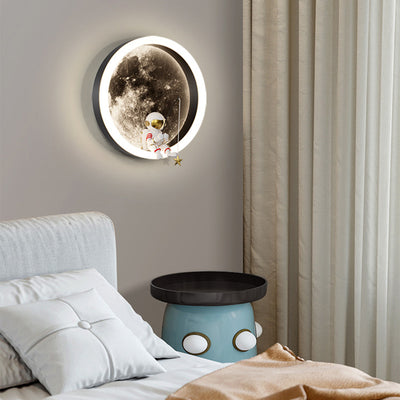 Contemporary Creative Round Space Astronaut Hardware Acrylic Shade LED Kids Wall Sconce Lamp For Bedroom