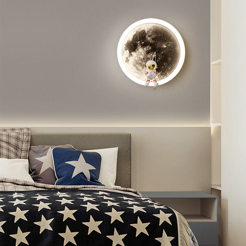 Contemporary Creative Round Space Astronaut Hardware Acrylic Shade LED Kids Wall Sconce Lamp For Bedroom