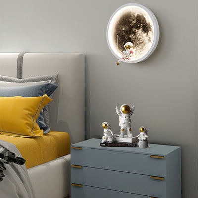 Contemporary Creative Round Space Astronaut Hardware Acrylic Shade LED Kids Wall Sconce Lamp For Bedroom