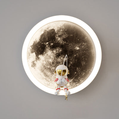 Contemporary Creative Round Space Astronaut Hardware Acrylic Shade LED Kids Wall Sconce Lamp For Bedroom