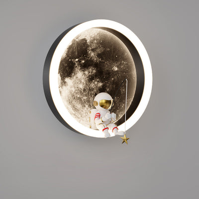 Contemporary Creative Round Space Astronaut Hardware Acrylic Shade LED Kids Wall Sconce Lamp For Bedroom