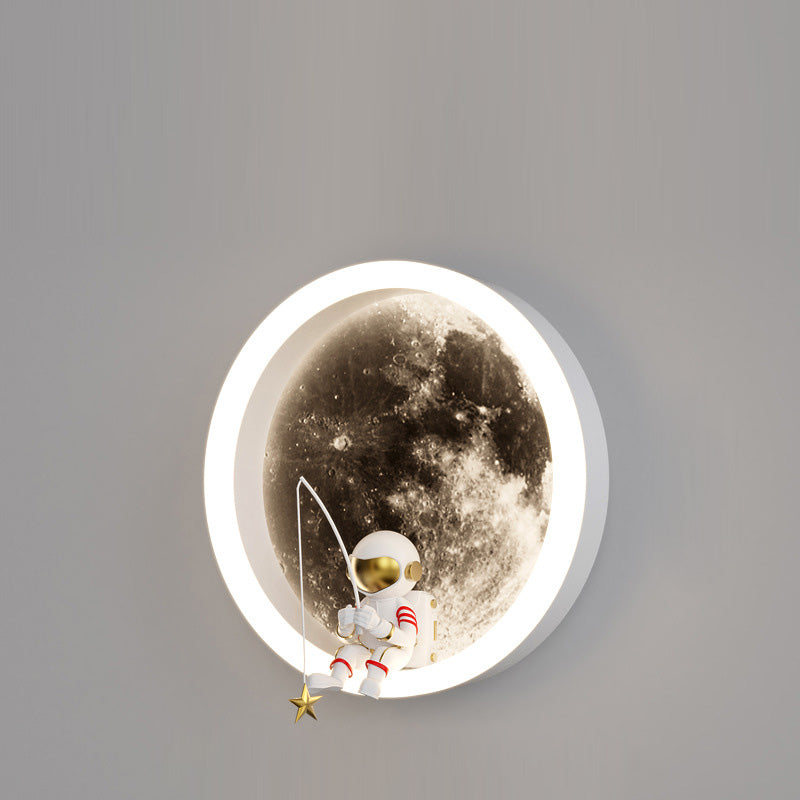 Contemporary Creative Round Space Astronaut Hardware Acrylic Shade LED Kids Wall Sconce Lamp For Bedroom