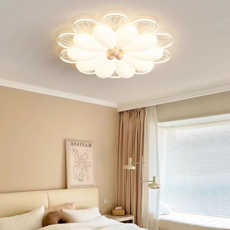 Contemporary Creative Flower Iron PE LED Flush Mount Ceiling Light For Bedroom