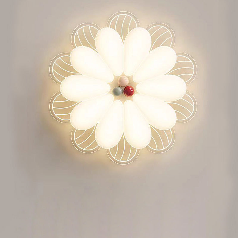 Contemporary Creative Flower Iron PE LED Flush Mount Ceiling Light For Bedroom