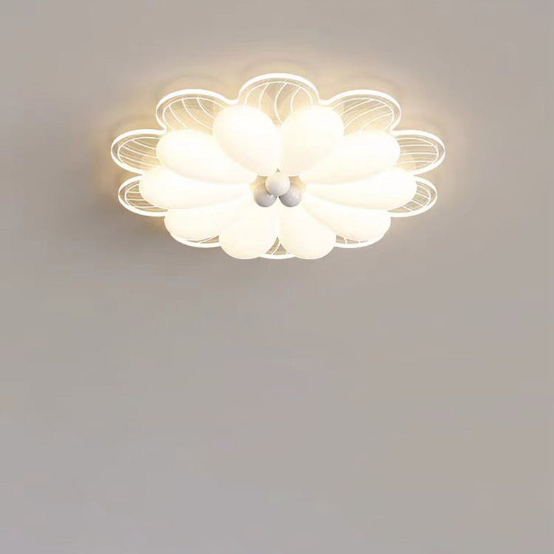 Contemporary Creative Flower Iron PE LED Flush Mount Ceiling Light For Bedroom