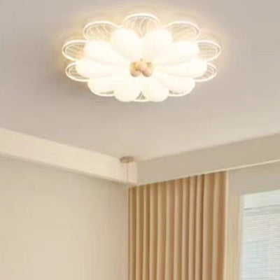 Contemporary Creative Flower Iron PE LED Flush Mount Ceiling Light For Bedroom