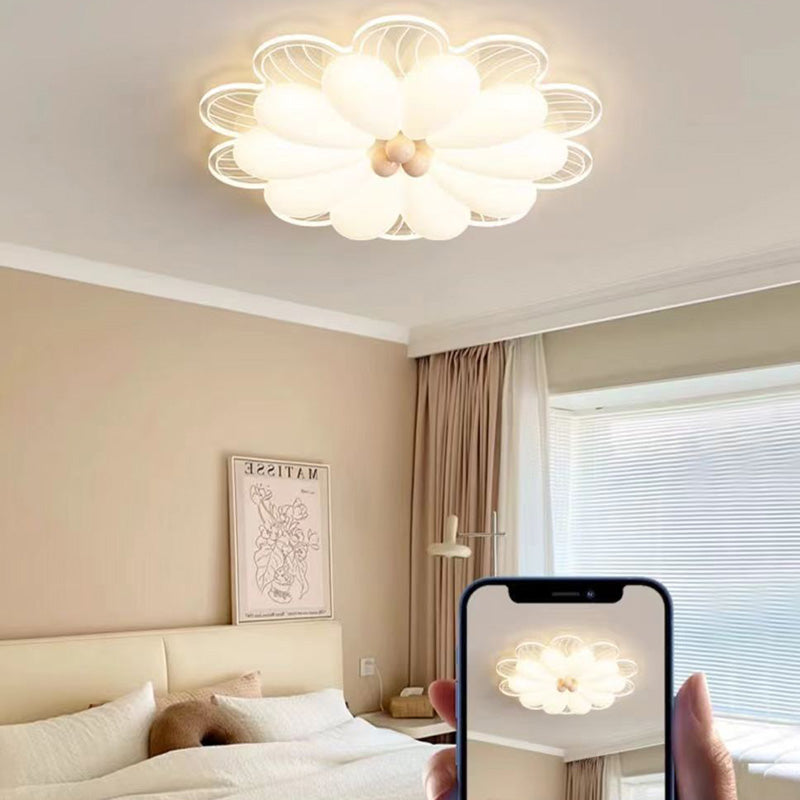 Contemporary Creative Flower Iron PE LED Flush Mount Ceiling Light For Bedroom