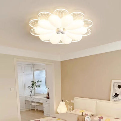 Contemporary Creative Flower Iron PE LED Flush Mount Ceiling Light For Bedroom