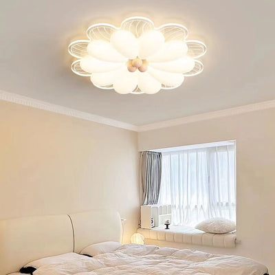 Contemporary Creative Flower Iron PE LED Flush Mount Ceiling Light For Bedroom