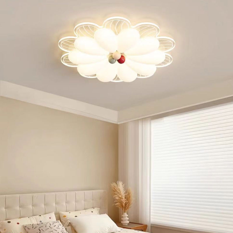 Contemporary Creative Flower Iron PE LED Flush Mount Ceiling Light For Bedroom