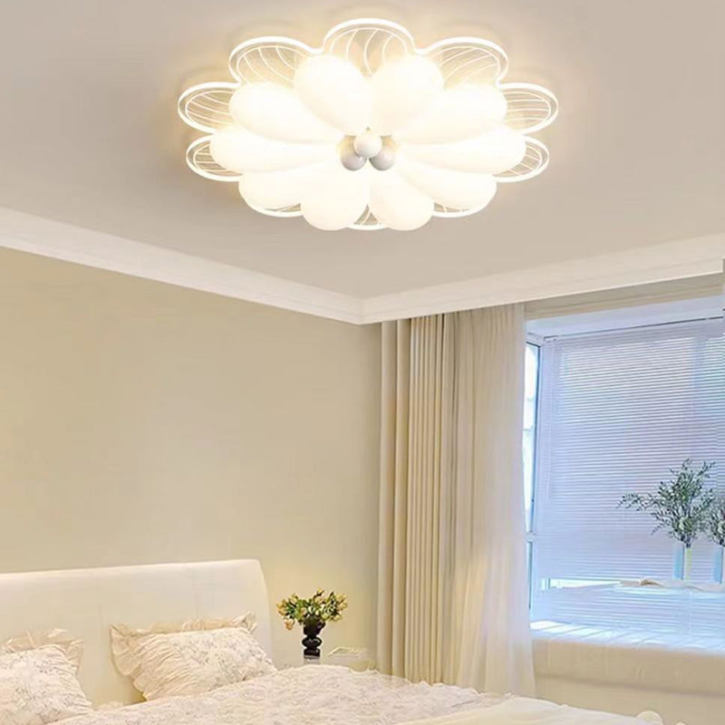 Contemporary Creative Flower Iron PE LED Flush Mount Ceiling Light For Bedroom