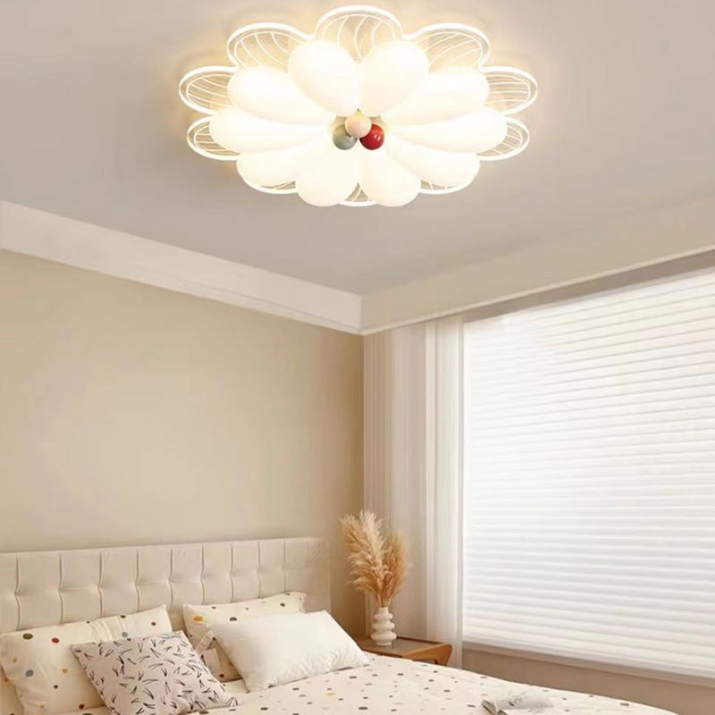 Contemporary Creative Flower Iron PE LED Flush Mount Ceiling Light For Bedroom