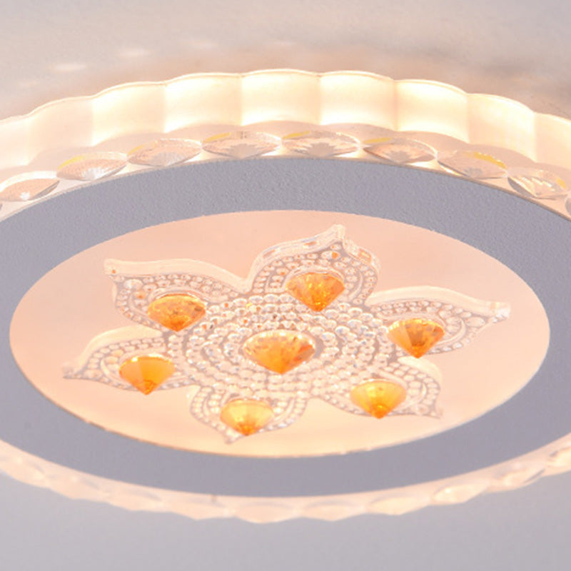 Contemporary Creative Square Round Flower Iron Resin LED Flush Mount Ceiling Light For Bedroom