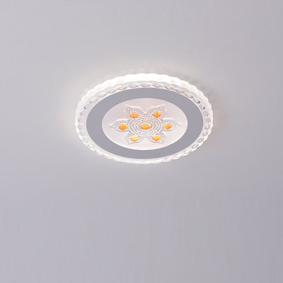 Contemporary Creative Square Round Flower Iron Resin LED Flush Mount Ceiling Light For Bedroom