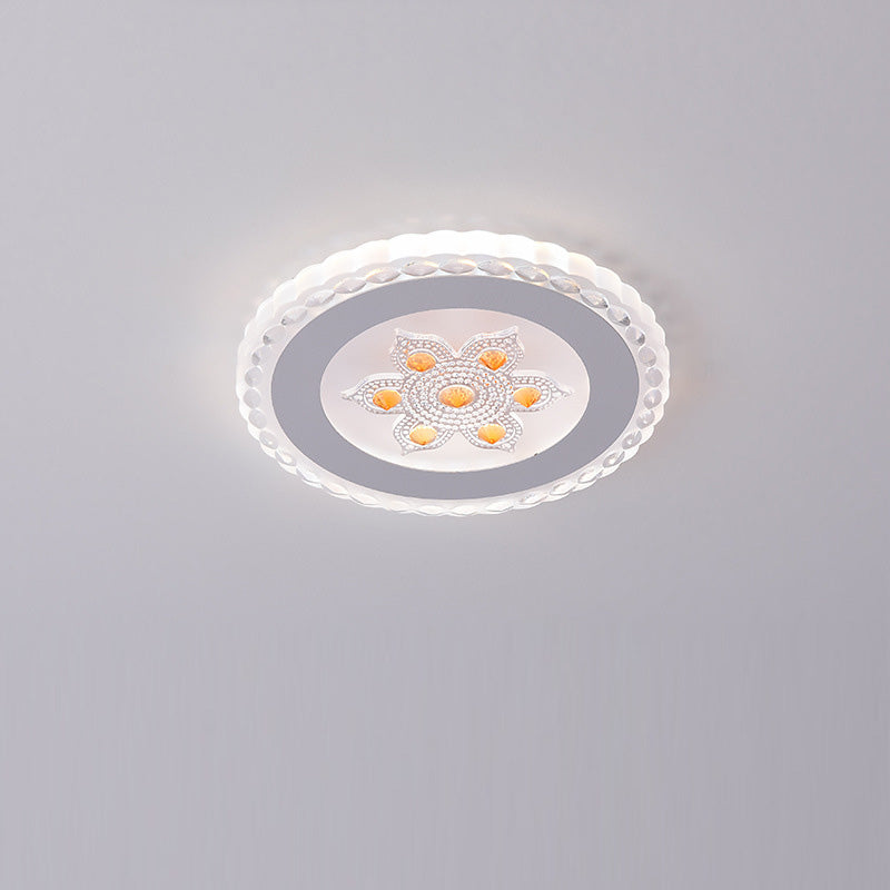 Contemporary Creative Square Round Flower Iron Resin LED Flush Mount Ceiling Light For Bedroom