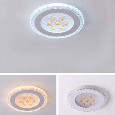 Contemporary Creative Square Round Flower Iron Resin LED Flush Mount Ceiling Light For Bedroom