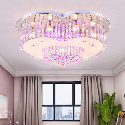 Contemporary Creative Romantic Love Heart Shape Crystal Glass 7-Light Semi-Flush Mount Ceiling Light For Living Room