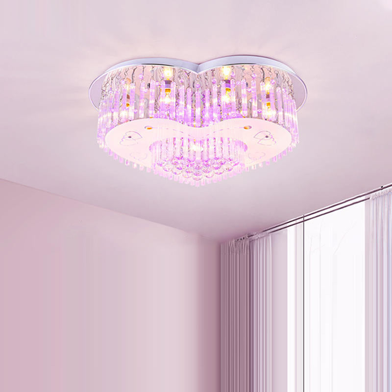 Contemporary Creative Romantic Love Heart Shape Crystal Glass 7-Light Semi-Flush Mount Ceiling Light For Living Room