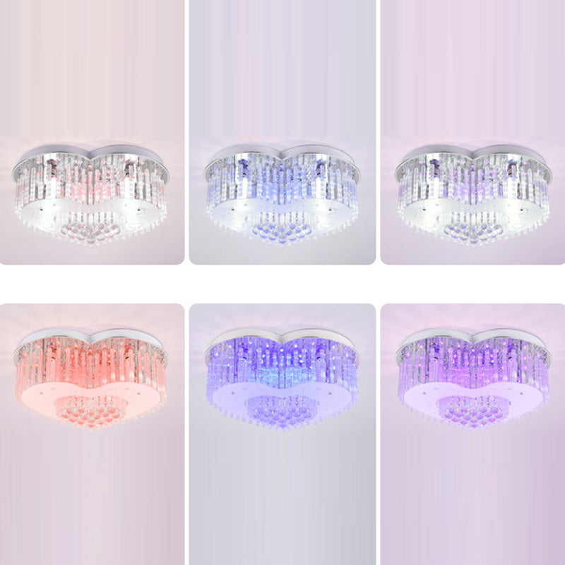 Contemporary Creative Romantic Love Heart Shape Crystal Glass 7-Light Semi-Flush Mount Ceiling Light For Living Room