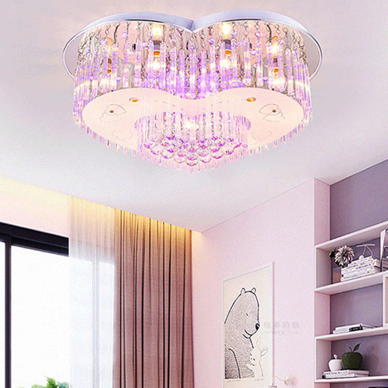 Contemporary Creative Romantic Love Heart Shape Crystal Glass 7-Light Semi-Flush Mount Ceiling Light For Living Room