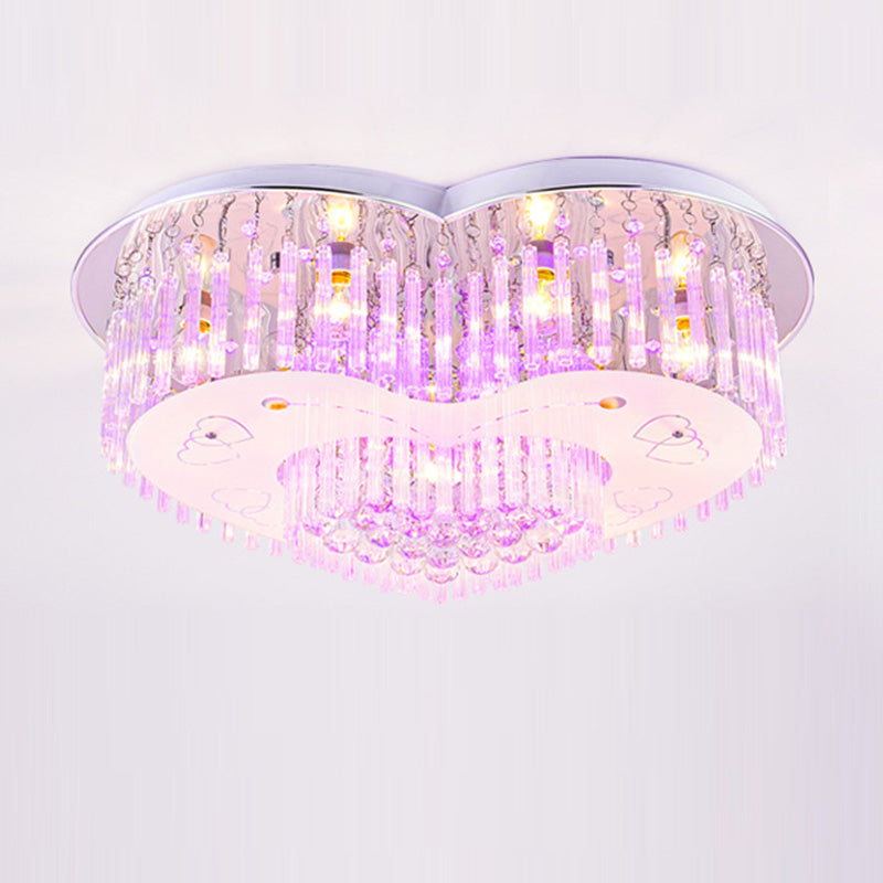 Contemporary Creative Romantic Love Heart Shape Crystal Glass 7-Light Semi-Flush Mount Ceiling Light For Living Room