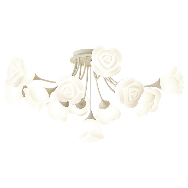 Contemporary Nordic Romantic Rose Shade Iron Resin 7/11/13-Light Semi-Flush Mount Ceiling Light For Living Room