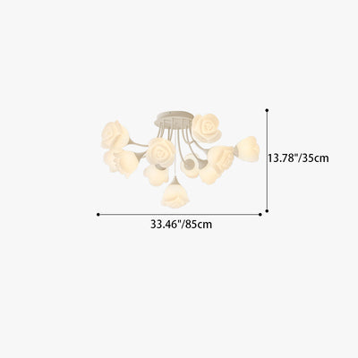 Contemporary Nordic Romantic Rose Shade Iron Resin 7/11/13-Light Semi-Flush Mount Ceiling Light For Living Room