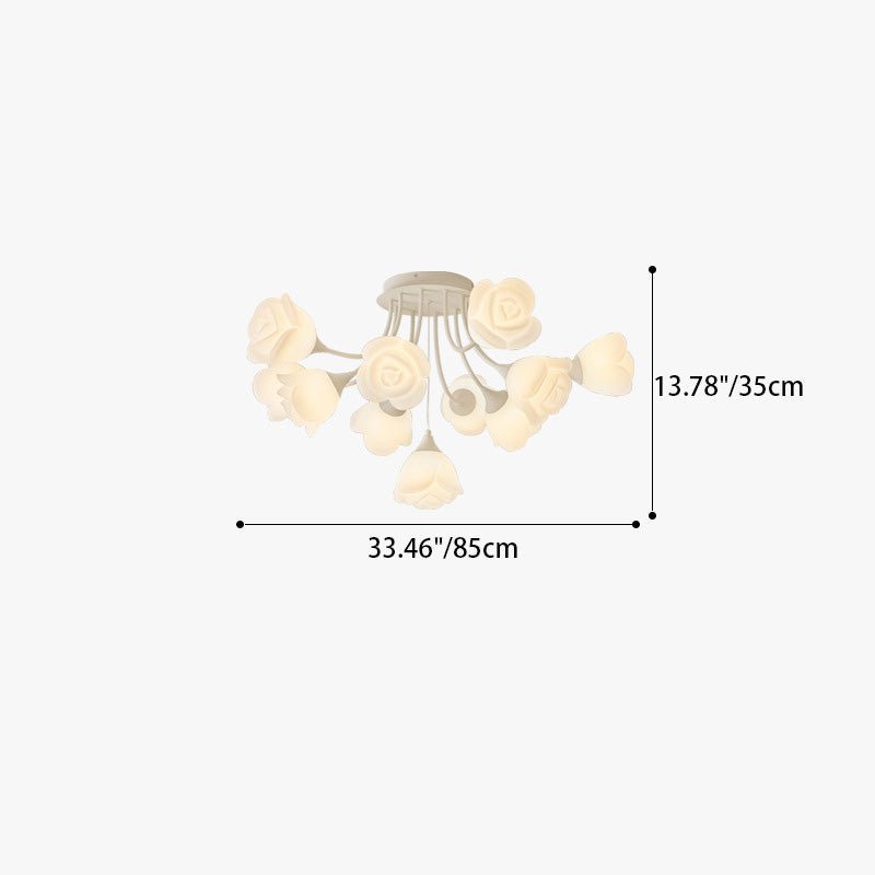 Contemporary Nordic Romantic Rose Shade Iron Resin 7/11/13-Light Semi-Flush Mount Ceiling Light For Living Room