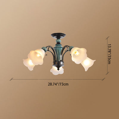 Traditional Retro Adjustable Height Flowers Cracked Ceramic Iron Glass 3/5/6/8/10 - Light Chandelier For Living Room