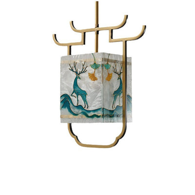 Traditional Chinese Quadrilateral Enamel Color Glass Copper Painting 1 - Light Pendant Light For Dining Room