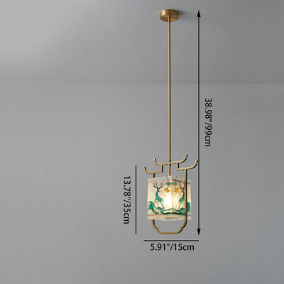 Traditional Chinese Quadrilateral Enamel Color Glass Copper Painting 1 - Light Pendant Light For Dining Room