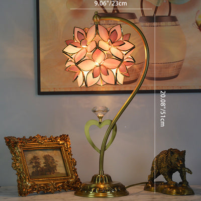 Traditional European Cluster-Flower Copper Glass 1-Light Table Lamp For Living Room