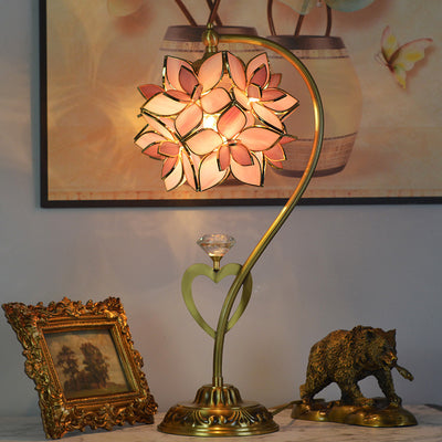 Traditional European Cluster-Flower Copper Glass 1-Light Table Lamp For Living Room