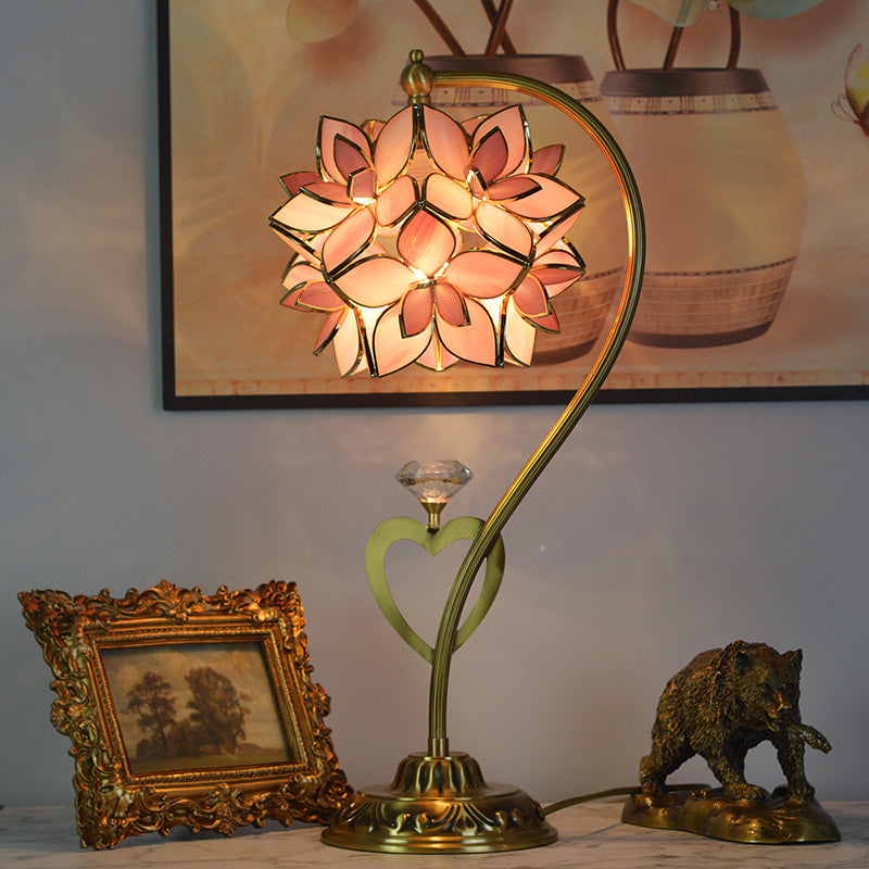 Traditional European Cluster-Flower Copper Glass 1-Light Table Lamp For Living Room