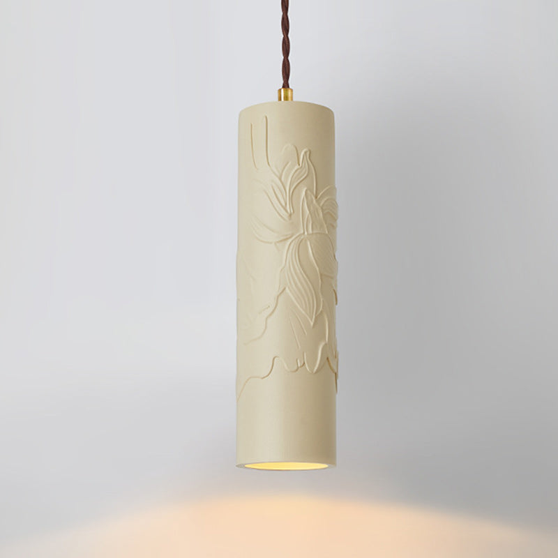 Modern Minimalist Cylinder Carved Metal Resin 1-Light Pendant Light For Bedroom