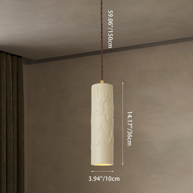 Modern Minimalist Cylinder Carved Metal Resin 1-Light Pendant Light For Bedroom