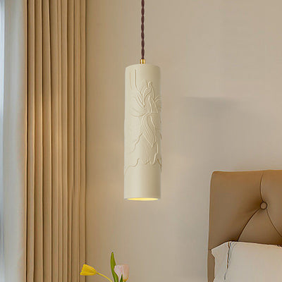 Modern Minimalist Cylinder Carved Metal Resin 1-Light Pendant Light For Bedroom